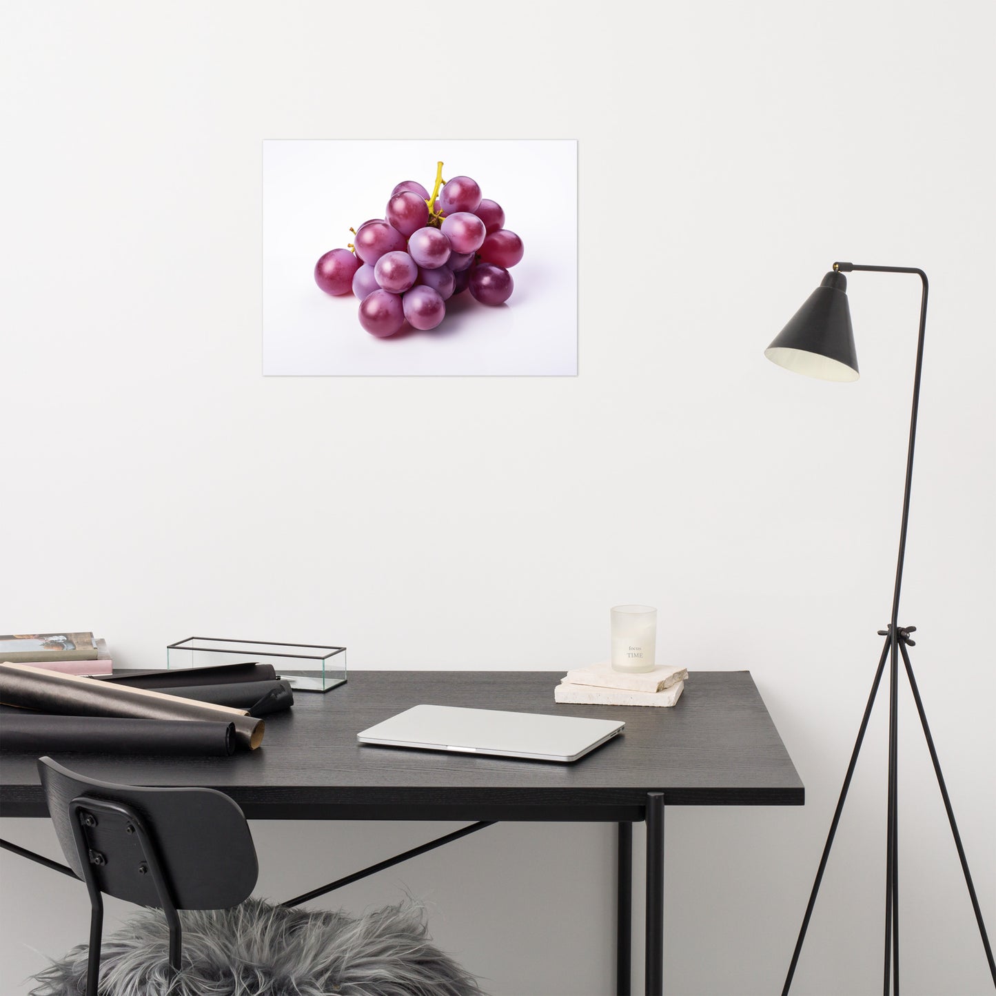 Juicy Jewels Purple Grapes on White photorealism - Digital Artwork Loose Art Print