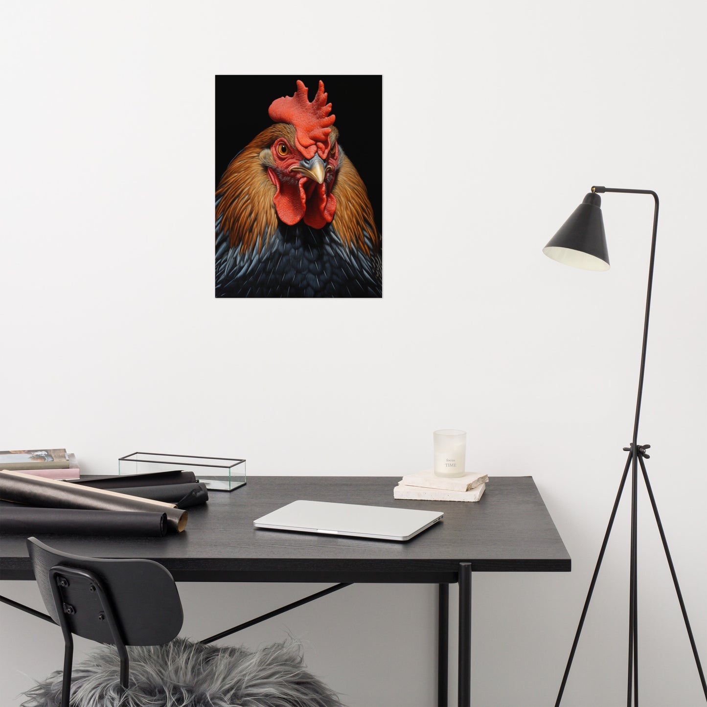 King of the Coop Rooster Portrait Photorealism - Digital Artwork Loose Art Print