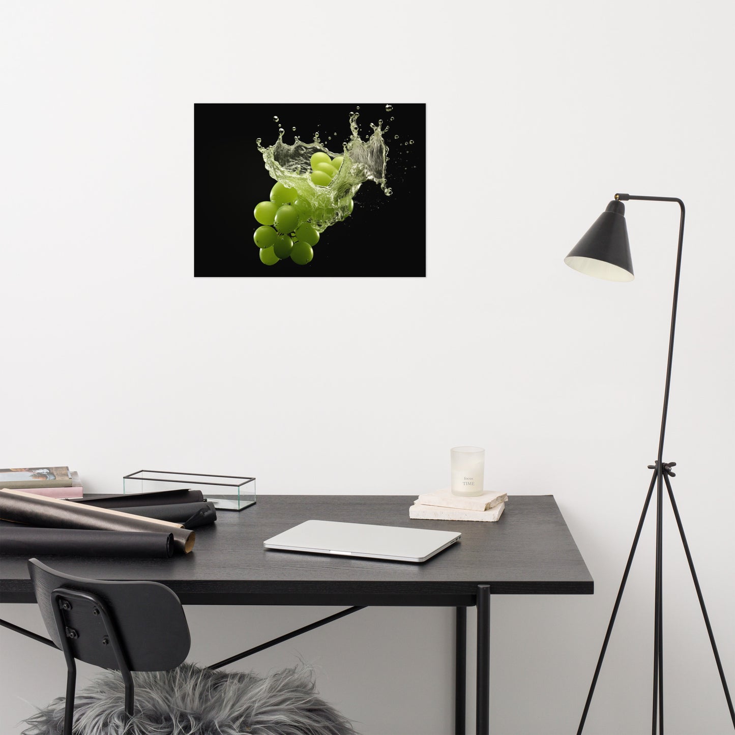 Liquid Symphony Green Grapes in Water Photorealism - Digital Artwork Loose Art Print