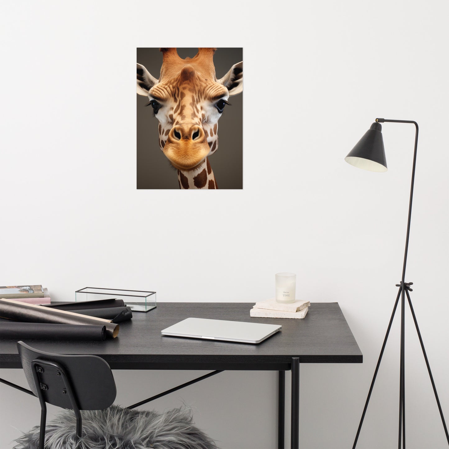 Majesty of the Savanna Giraffe Photorealism - Digital Artwork Loose Art Print