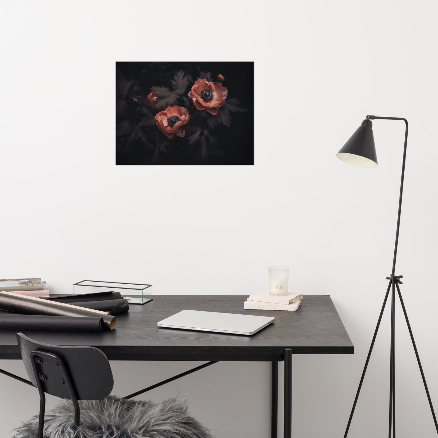 Midnight Majesty Dark Floral Photorealism - Digital Artwork Loose Art Print