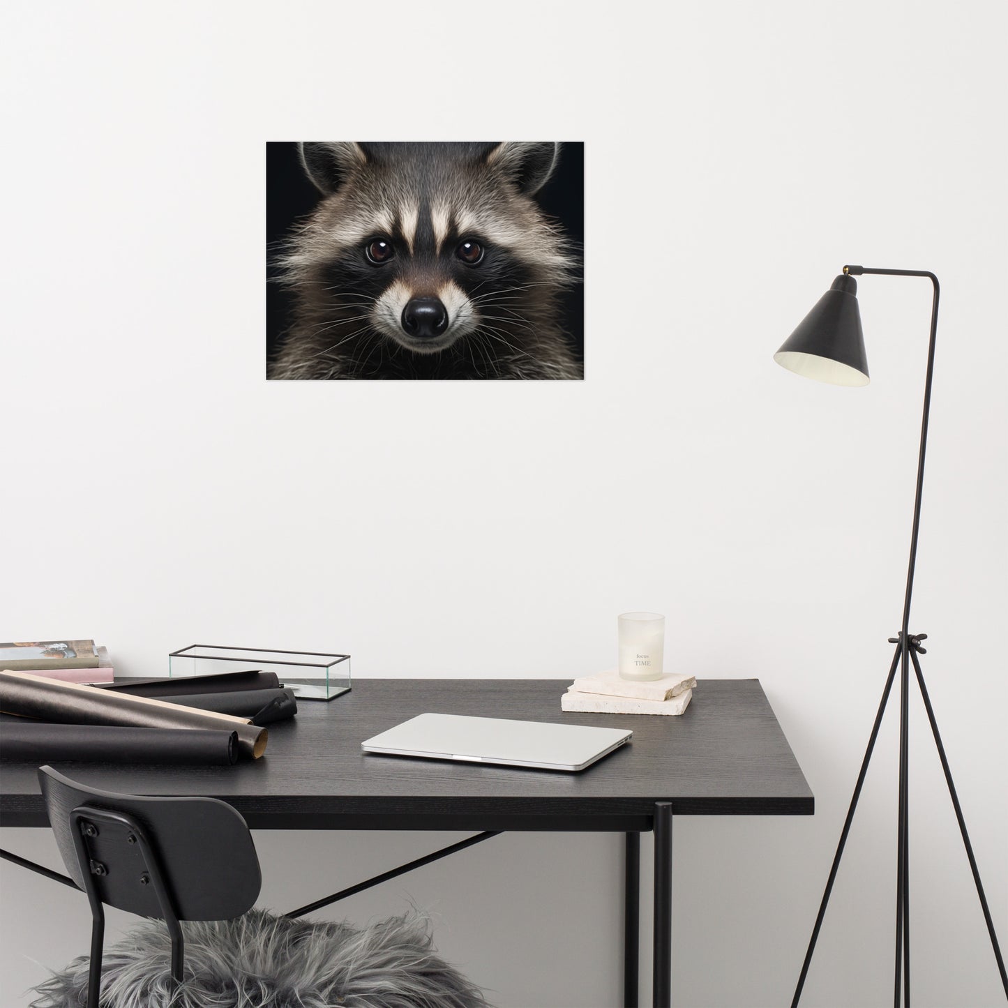 Midnight Mischief Raccoon Portrait Photorealism - Digital Artwork Loose Art Print