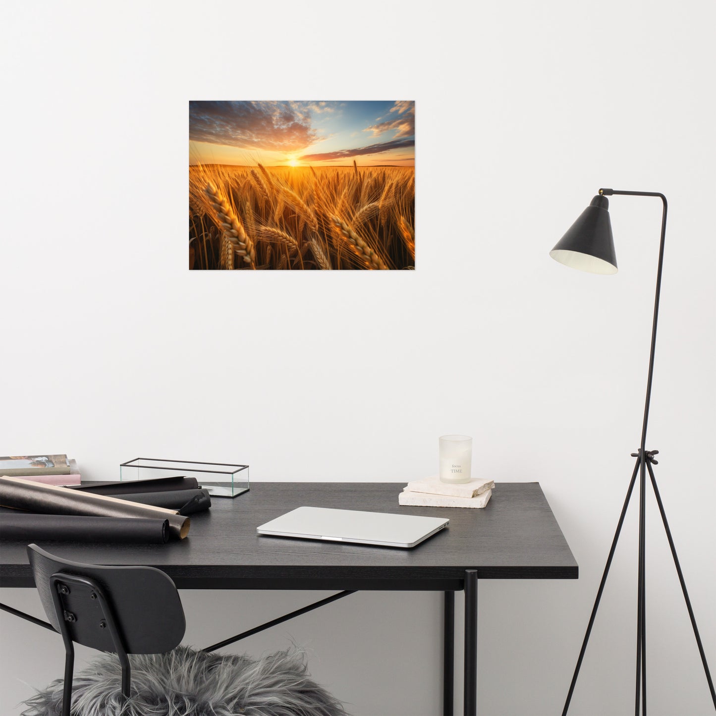 Nature's Bounty Minimal Botanical Rustic Subdued Wheat Crops Photorealism - Digital Artwork Loose Art Print