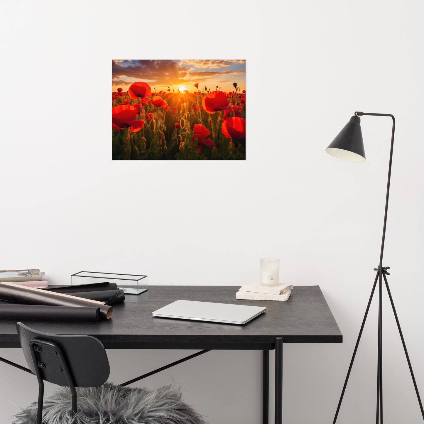 Nature's Crimson Canvas Poppy Field Sunset Photorealism - Digital Artwork Loose Art Print