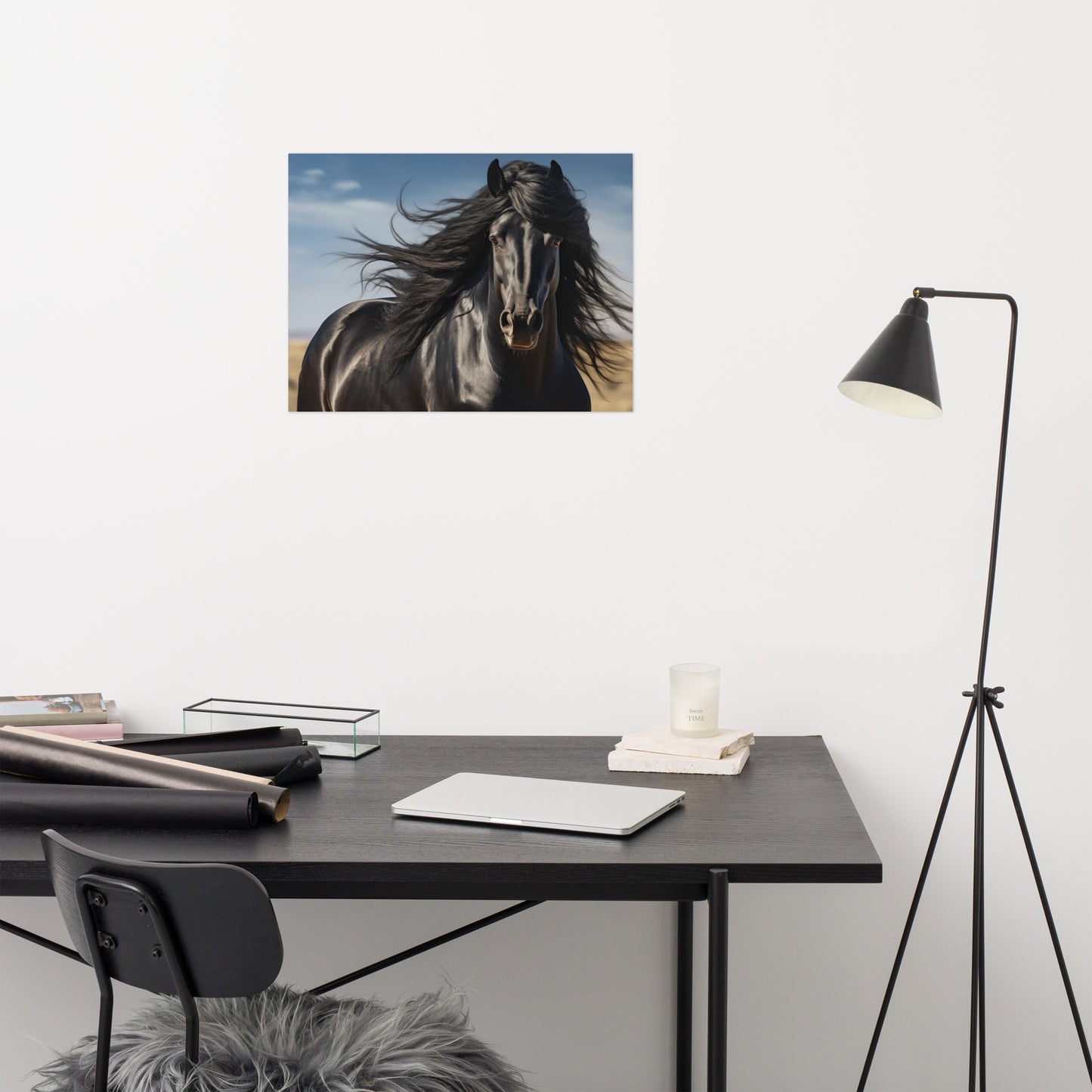 Ebony Flow - Minimal Horse Photorealism - Digital Artwork Loose Art Print