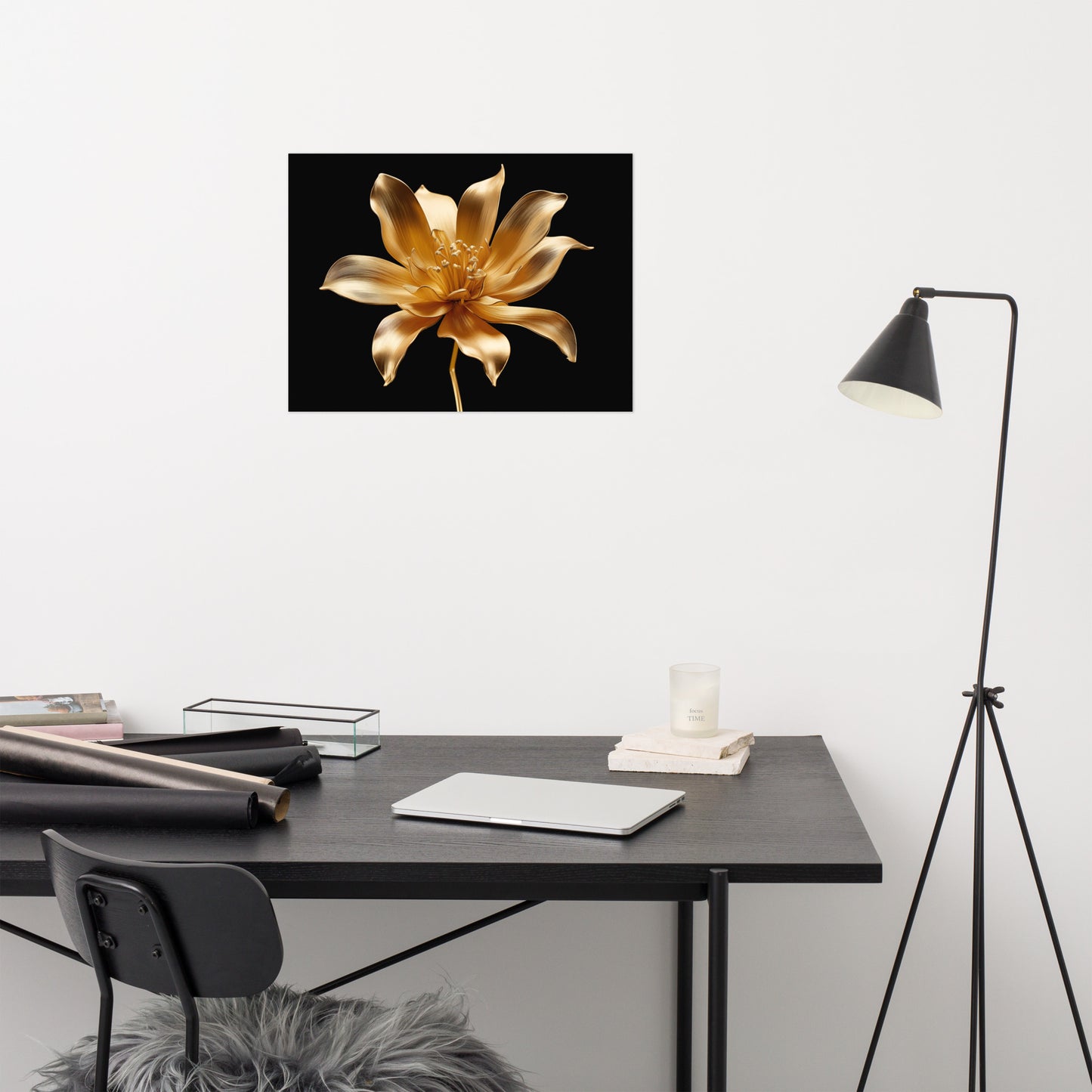 Petals of Gold Floral Gold Color Photorealism - Digital Artwork Loose Art Print