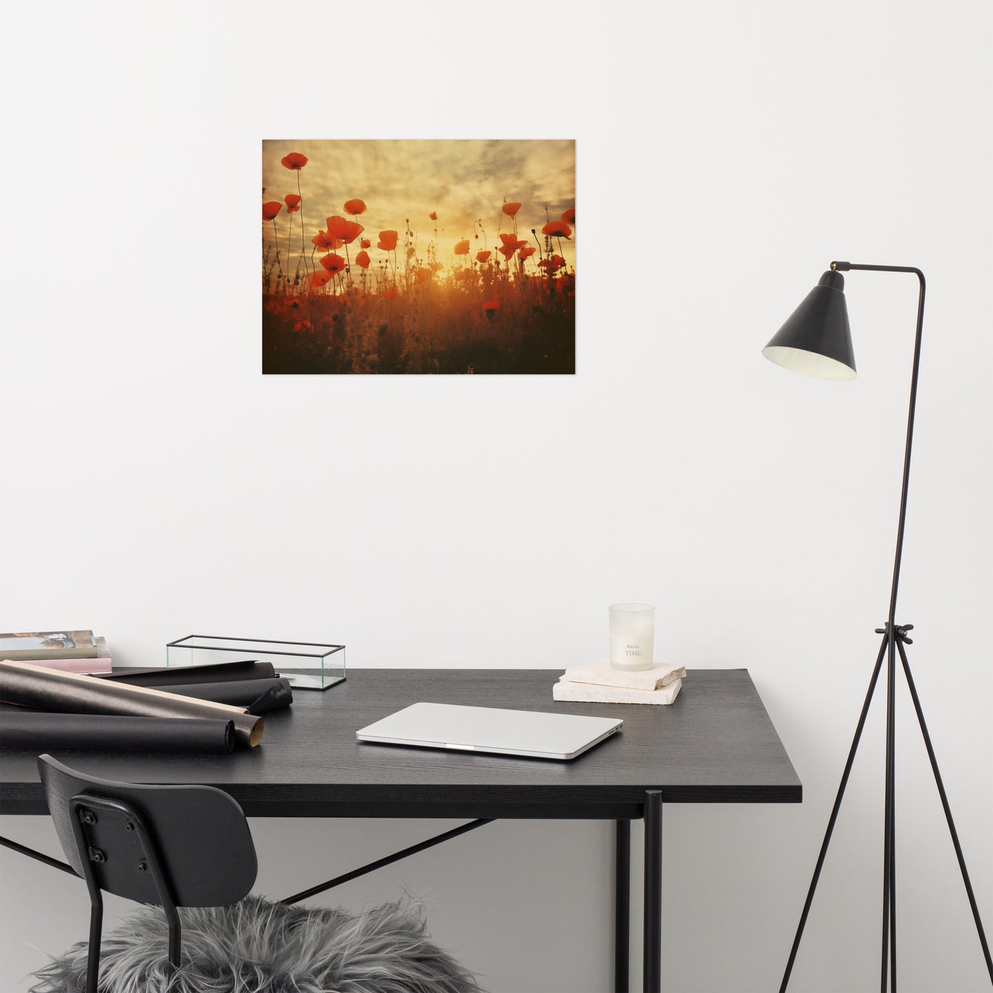 Poppy Dreams Poppy Field Retro Subdued - Digital Artwork Loose Art Print