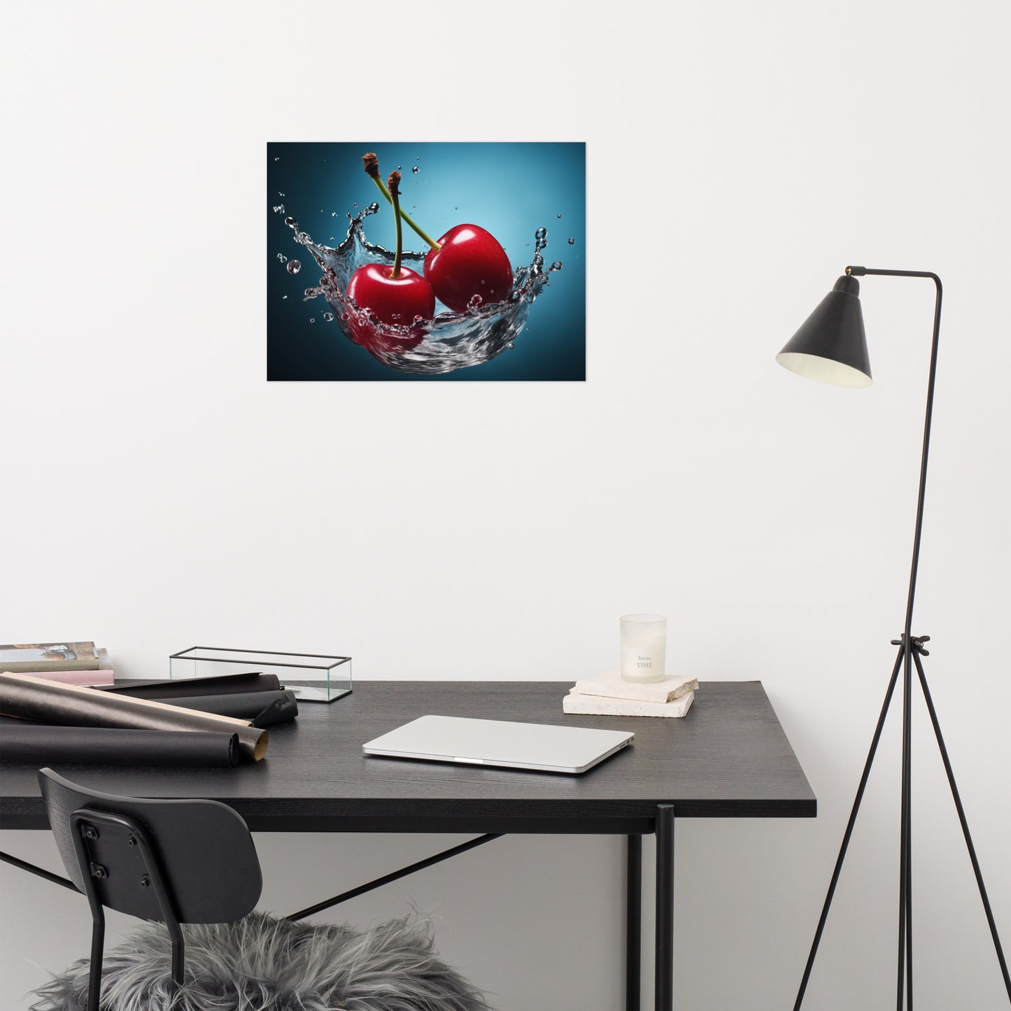 Red Delight Cherry in Water Photorealism - Digital Artwork Loose Art Print