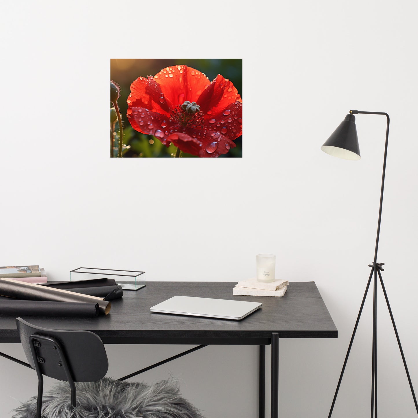 Red Reverie Close-up Poppy Photorealism - Digital Artwork Loose Art Print