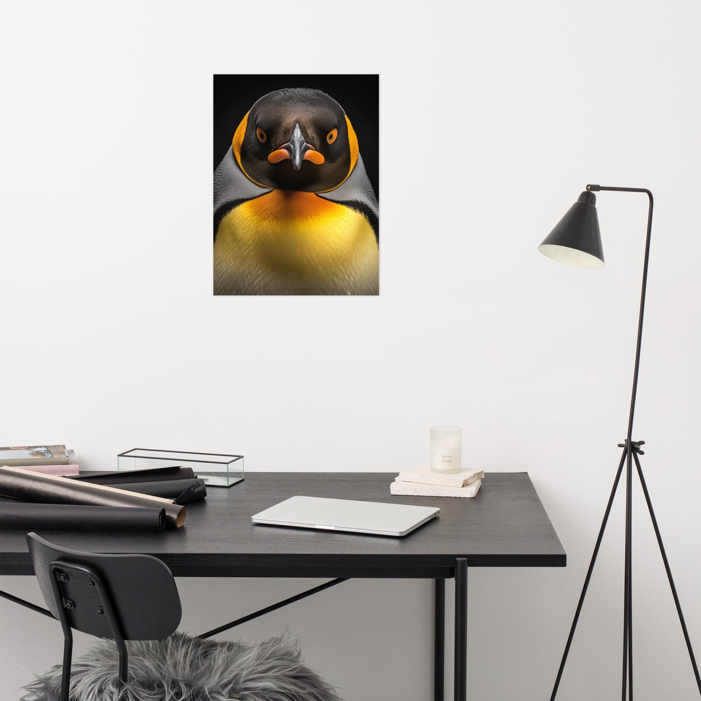 Regal Gaze Penguins Photorealism - Digital Artwork Loose Art Print