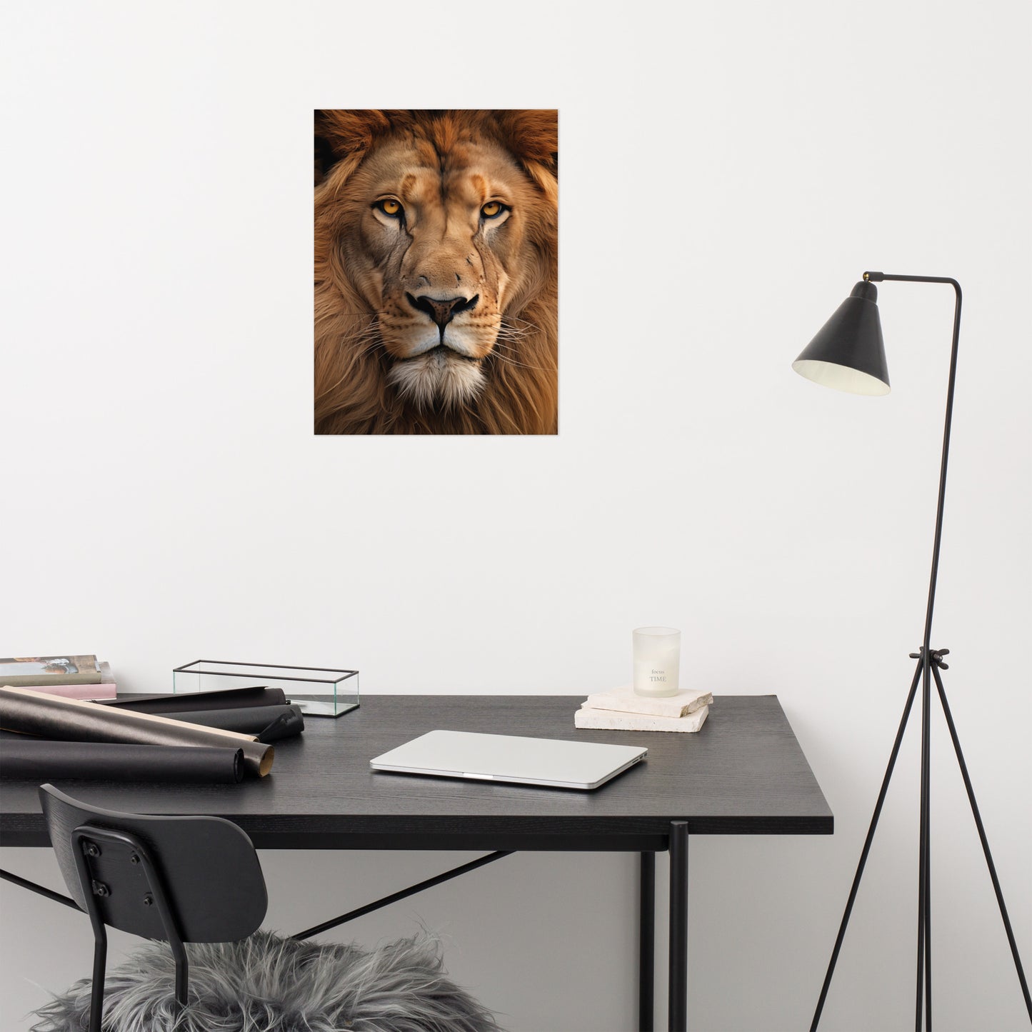 Regal Gaze Lion Photorealism - Digital Artwork Loose Art Print