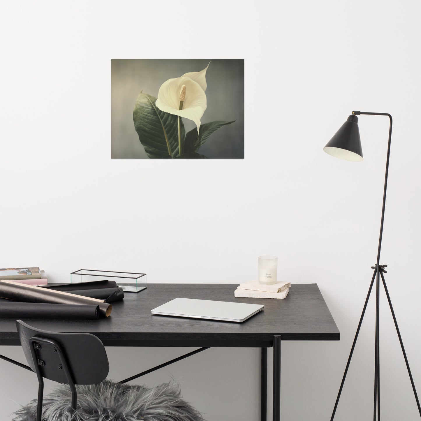 Serenity in White Peace Lily Retro Subdued Photorealism - Digital Artwork Loose Art Print