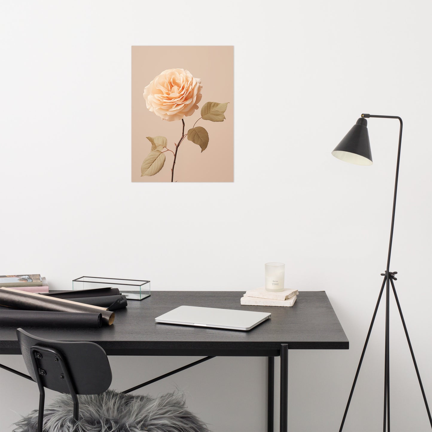 Silent Beauty Cream Flowers Minimal Photorealism - Digital Artwork Loose Art Print