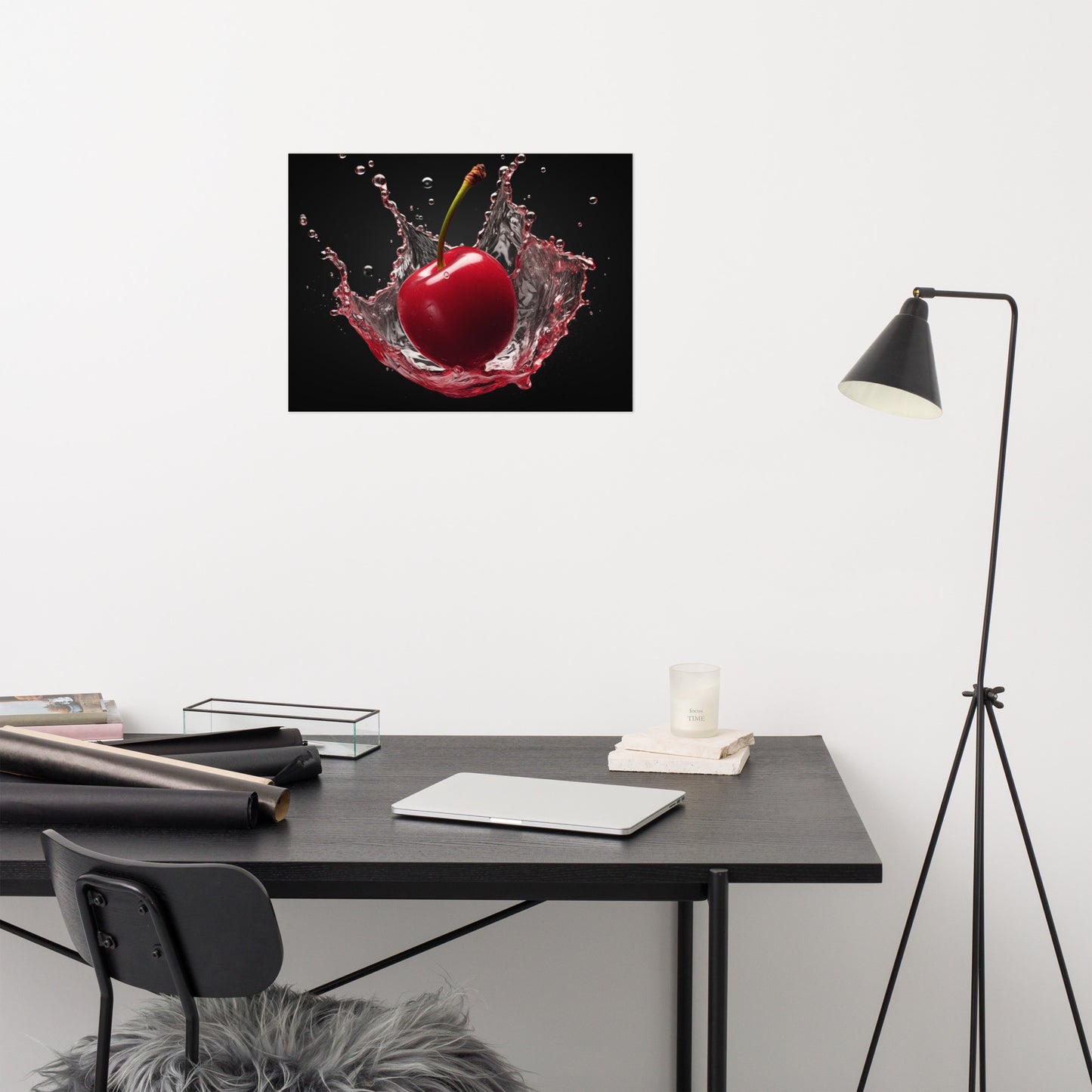 Splash of Red Cherry in Water Photorealism - Digital Artwork Loose Art Print