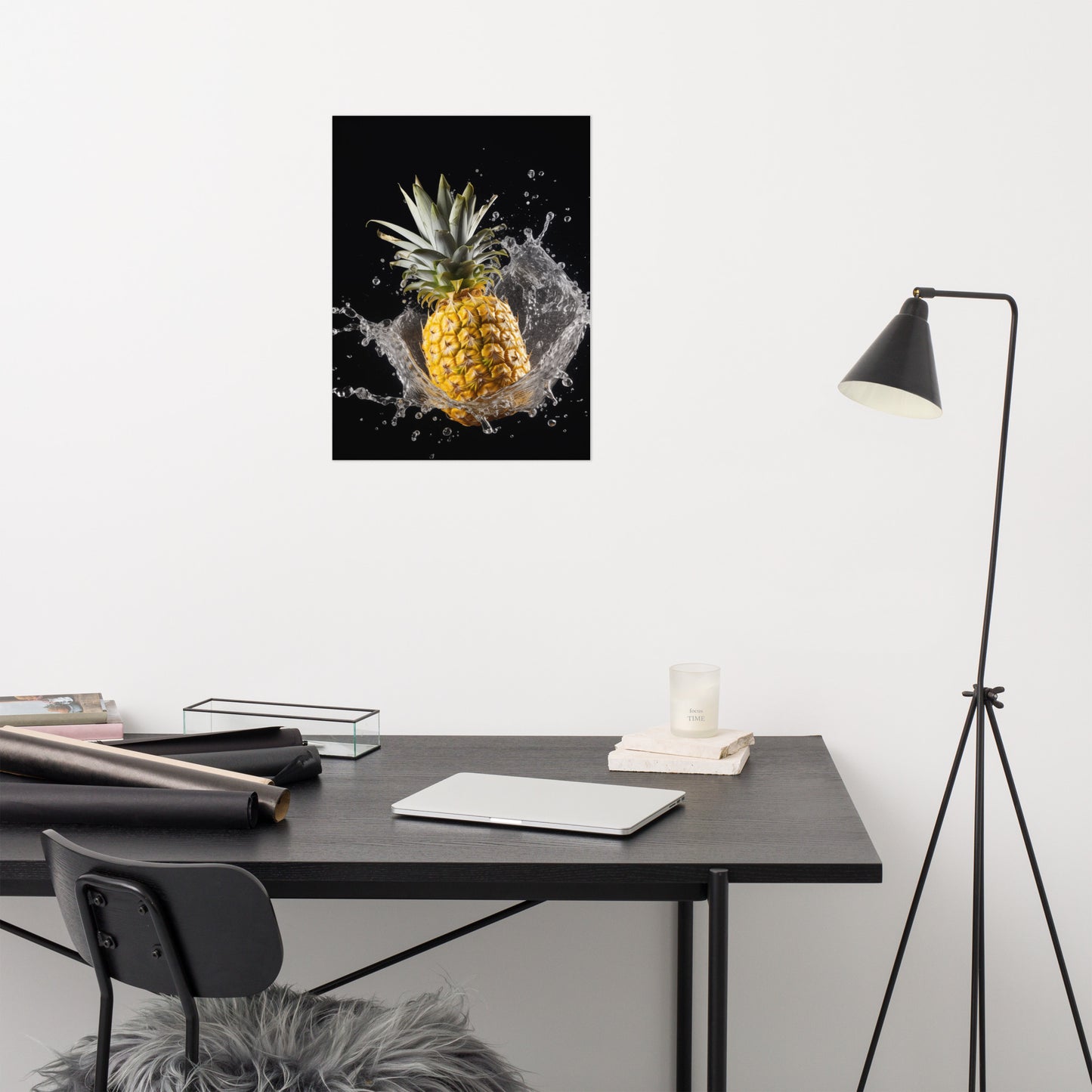 Splash of the Tropics Pineapple in Water Photorealism - Digital Artwork Loose Art Print