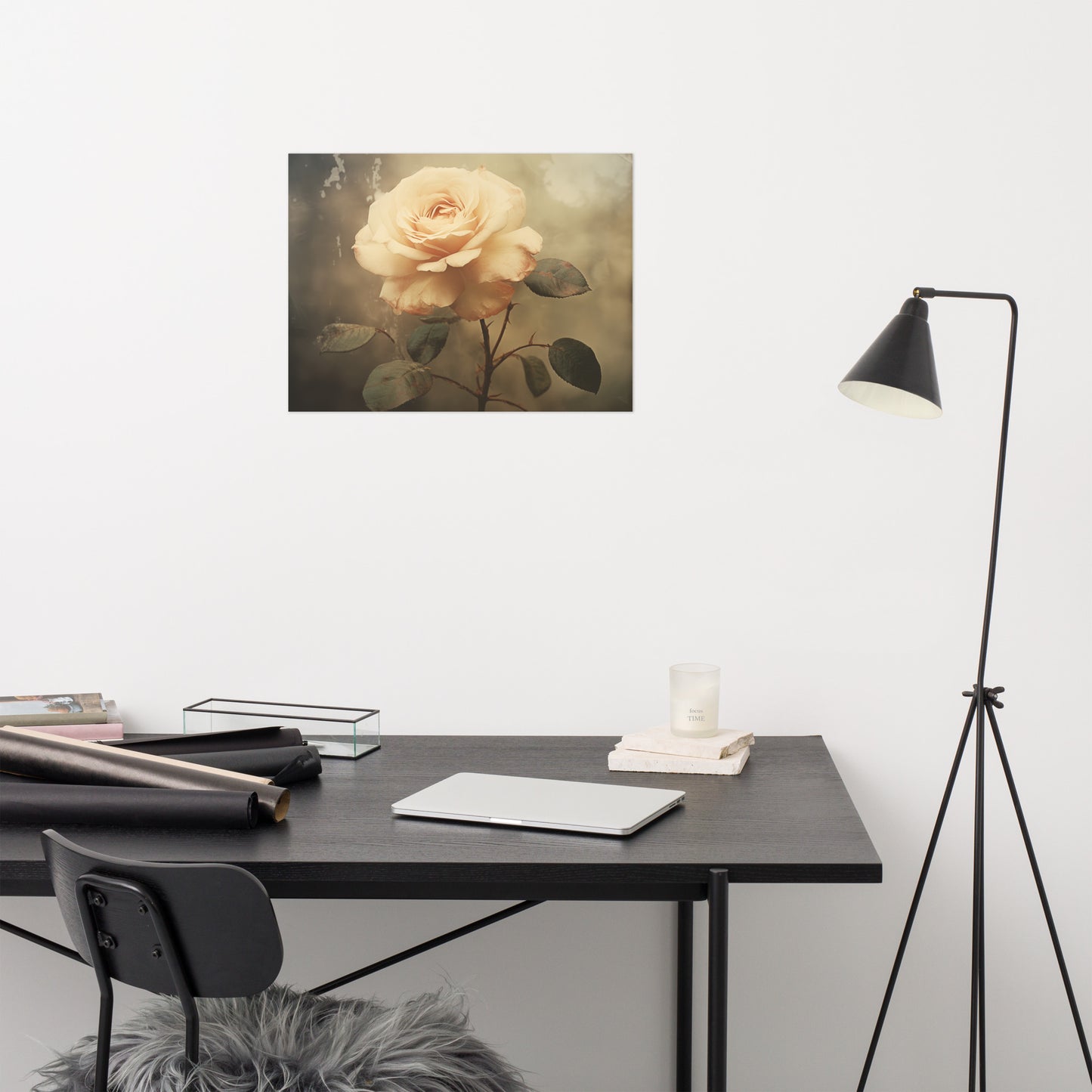 Subtle Elegance Rose Vintage Retro Subdued Photorealism - Digital Artwork Loose Art Print