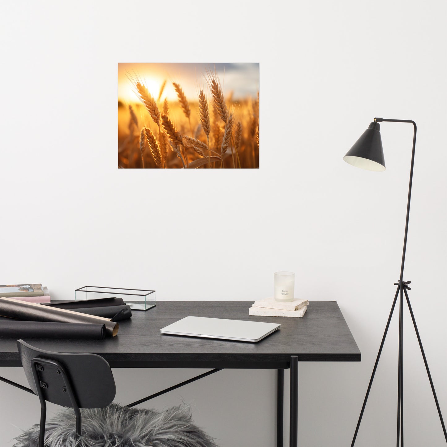 Sunset Serenade Minimal Botanical  Rustic Subdued Wheat Crops Photorealism - Digital Artwork Loose Art Print