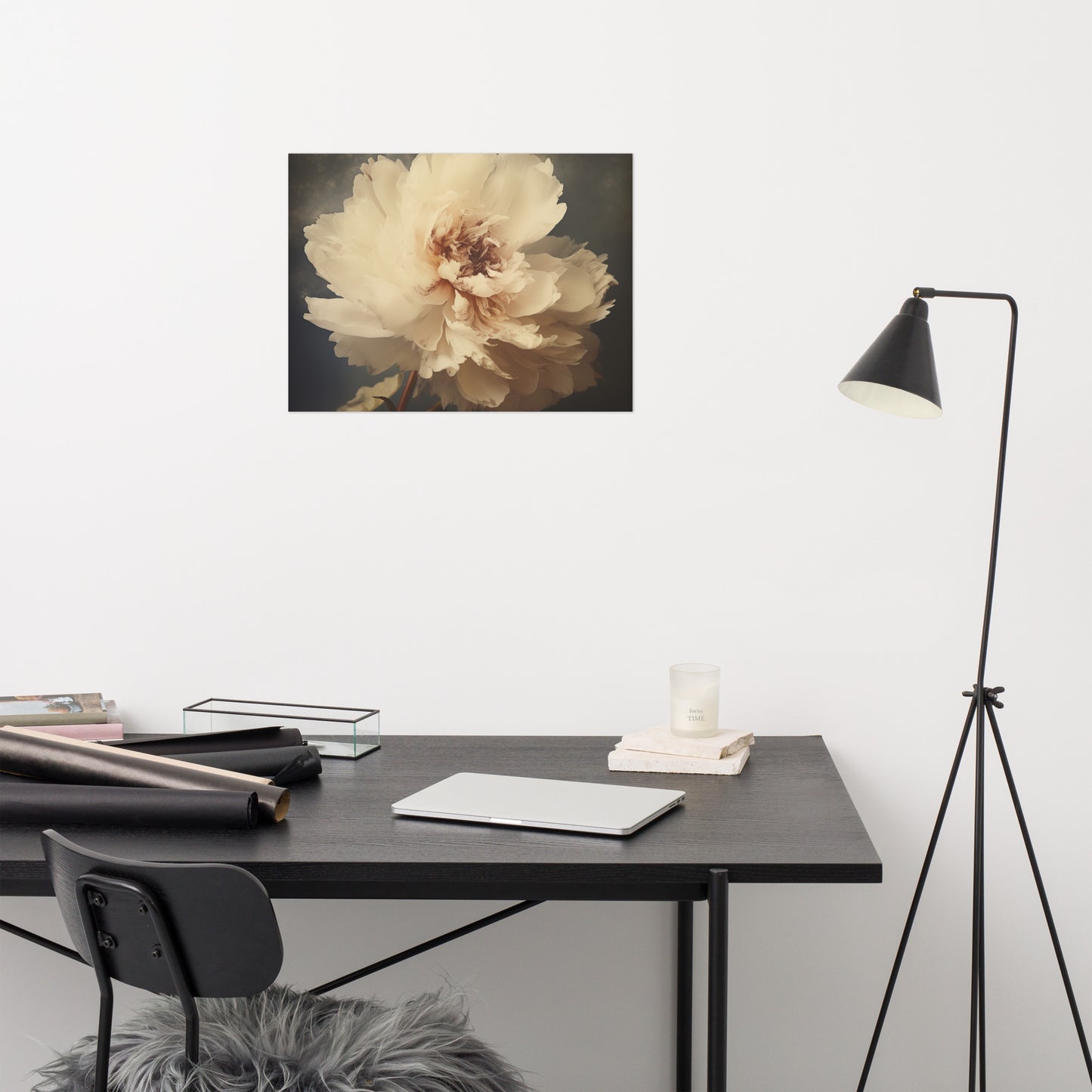 The Elegance of Simplicity Peony Retro Subdued Photorealism - Digital Artwork Loose Art Print