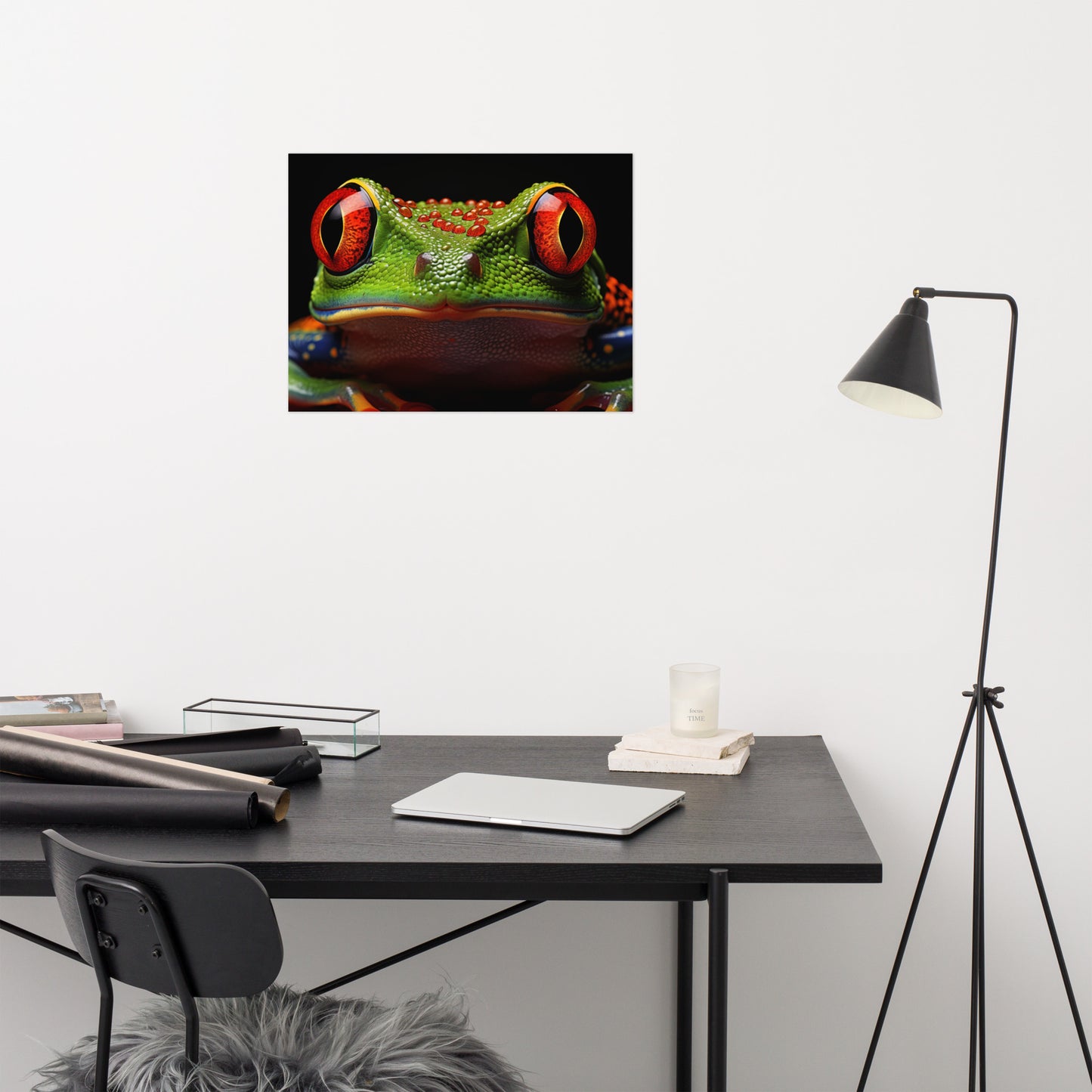 The Harlequin Hopper Red Eyed Tree Frog Close-up Photorealism - Digital Artwork Loose Art Print