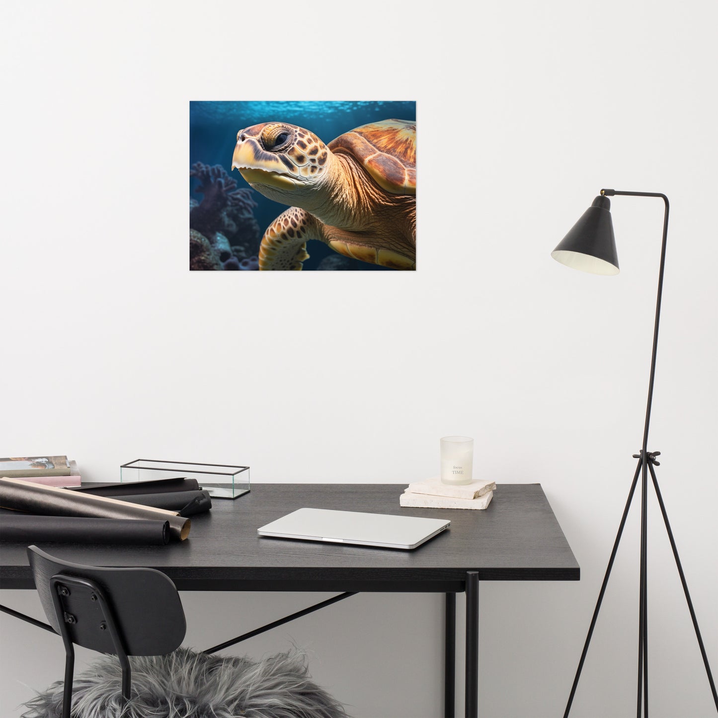 The Guardian of the Deep Sea Turtle Coastal Illustration - Digital Artwork Loose Art Print