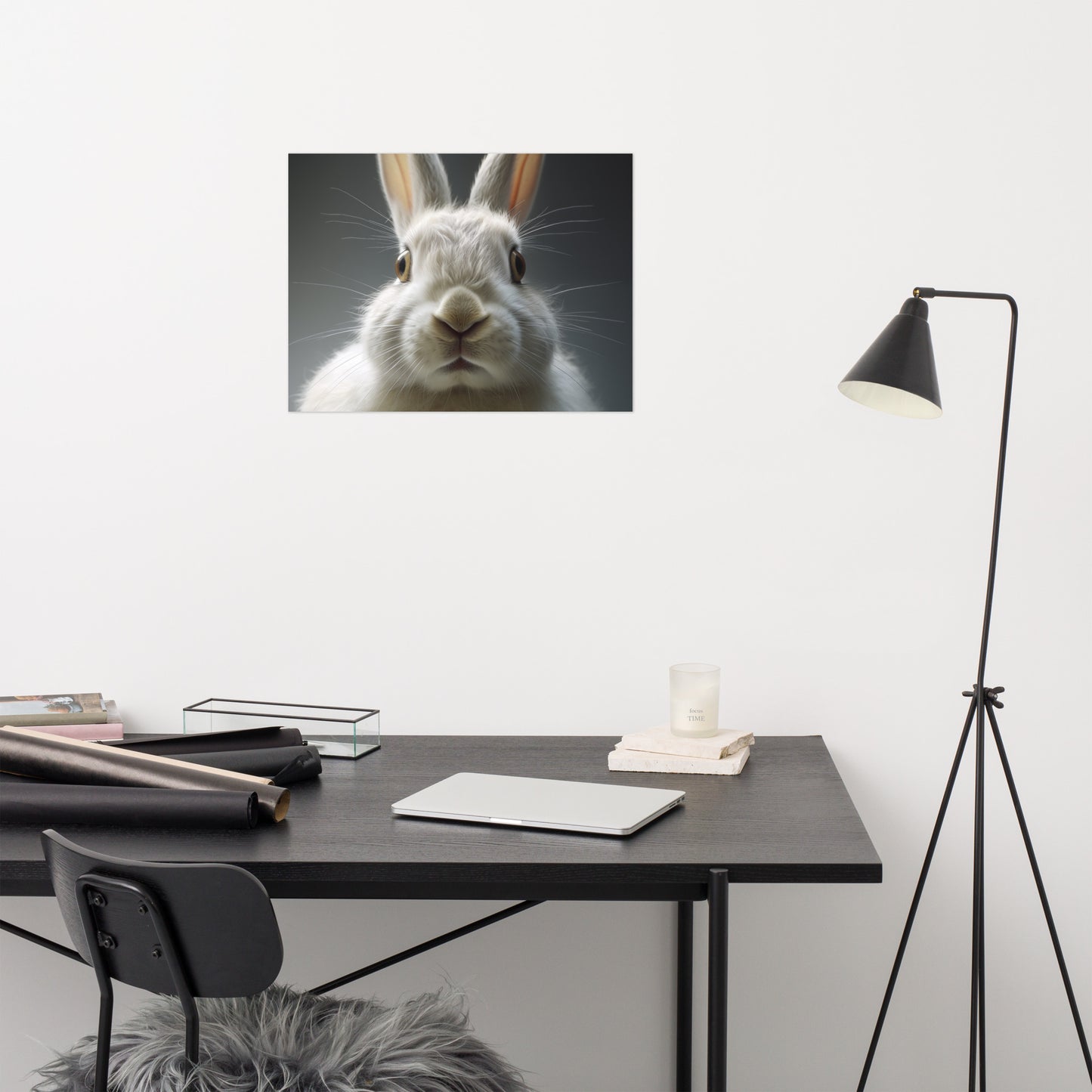 The Inquisitive Hare Rabbit Portrait Photorealism - Digital Artwork Loose Art Print