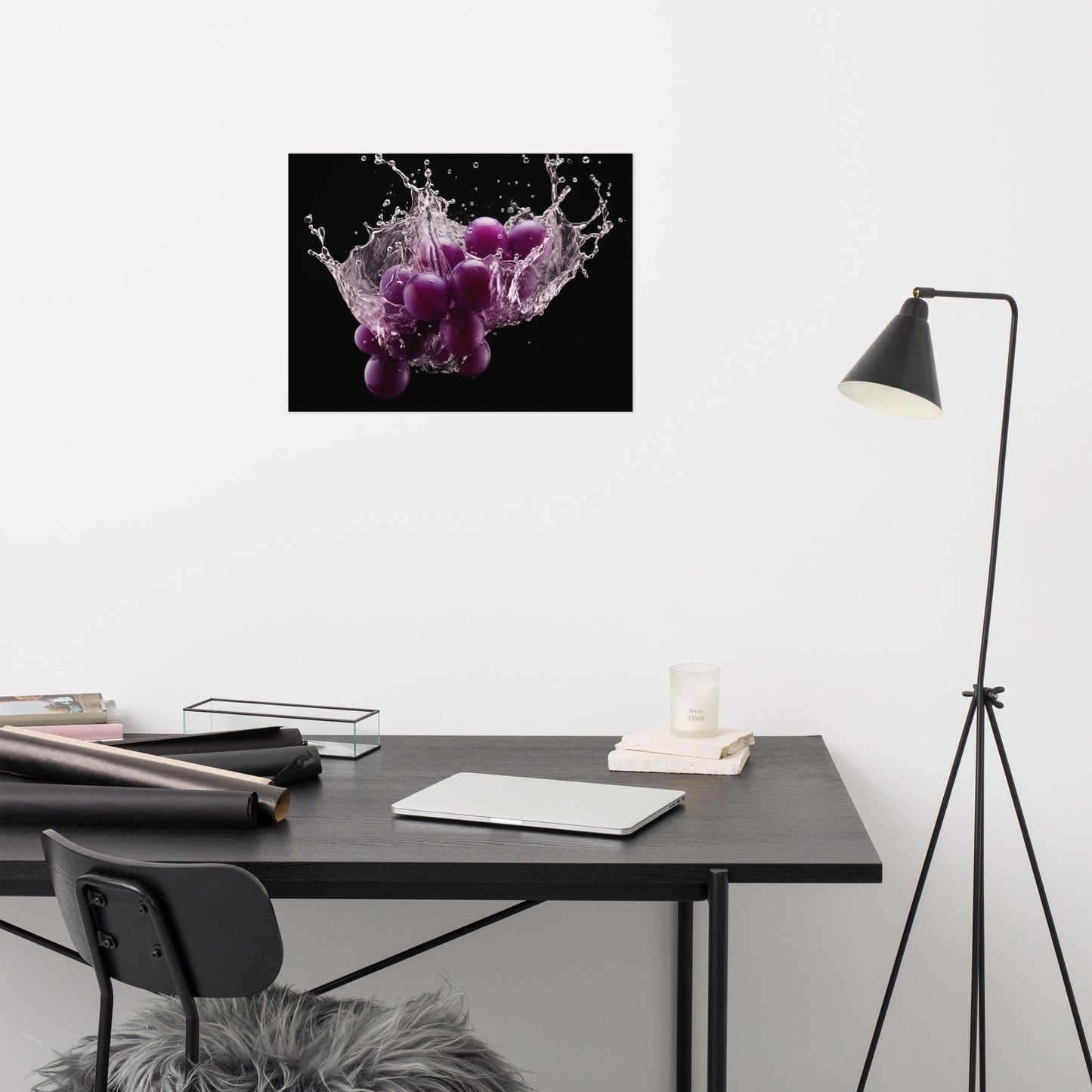 The Juicy Explosion Purple Grapes in Water Photorealism - Digital Artwork Loose Art Print