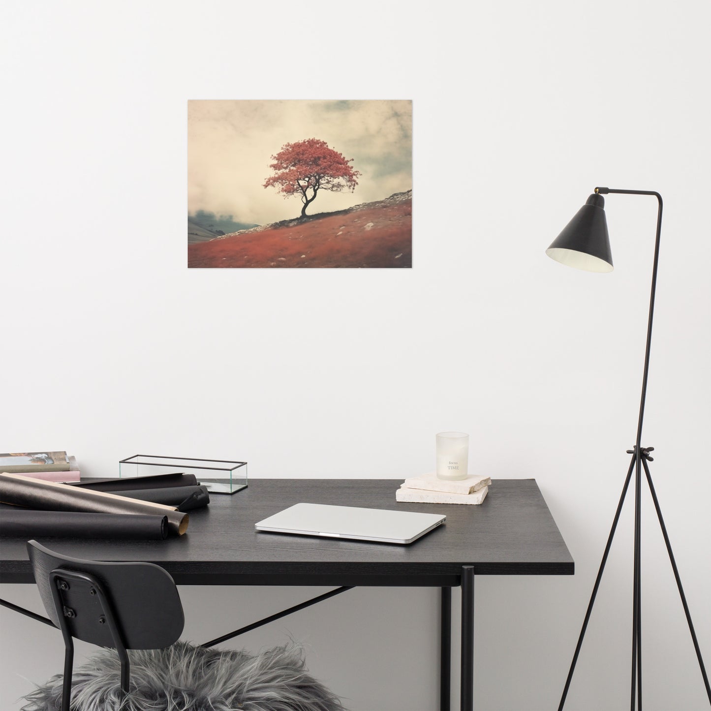 The Lonesome Tree Minimal Botanical Retro Subdued Photorealism - Digital Artwork Loose Art Print