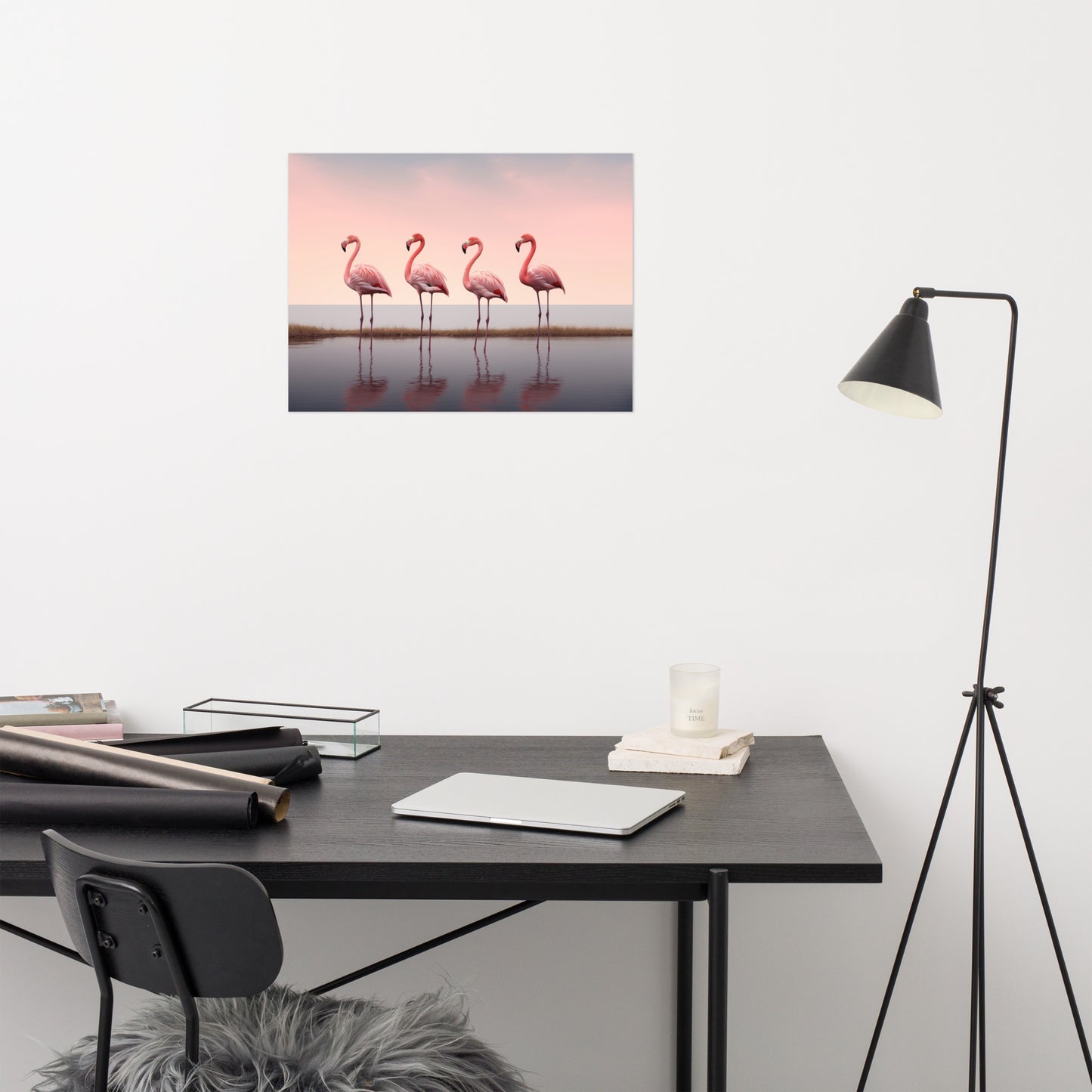 The Pink Quartet Wildlife Photorealism - Digital Artwork Loose Art Print