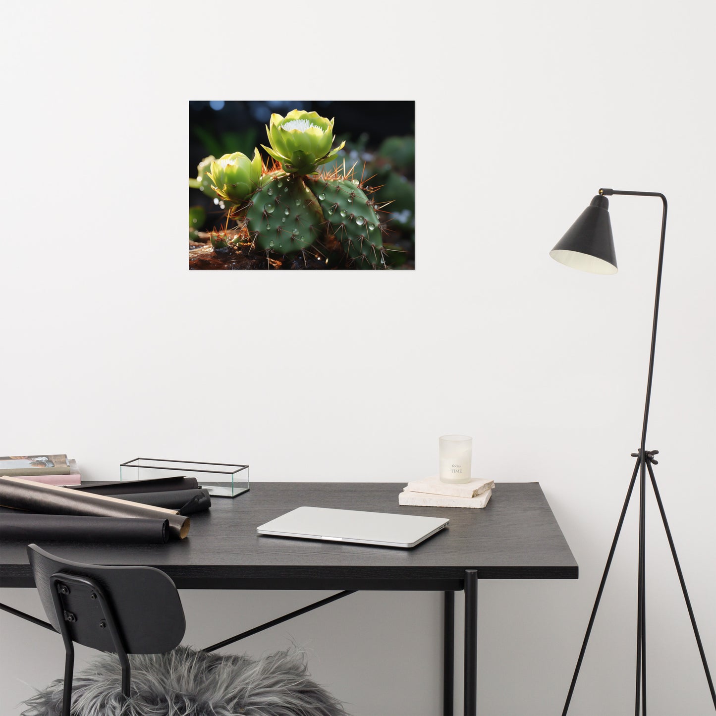 The Sun's Embrace Cactus Photorealism - Digital Artwork Loose Art Print