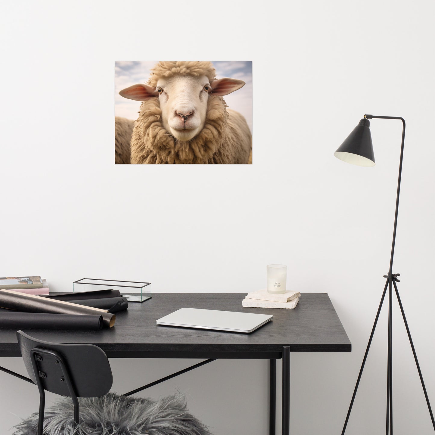 The Woolly One Sheep Portrait Photorealism - Digital Artwork Loose Art Print