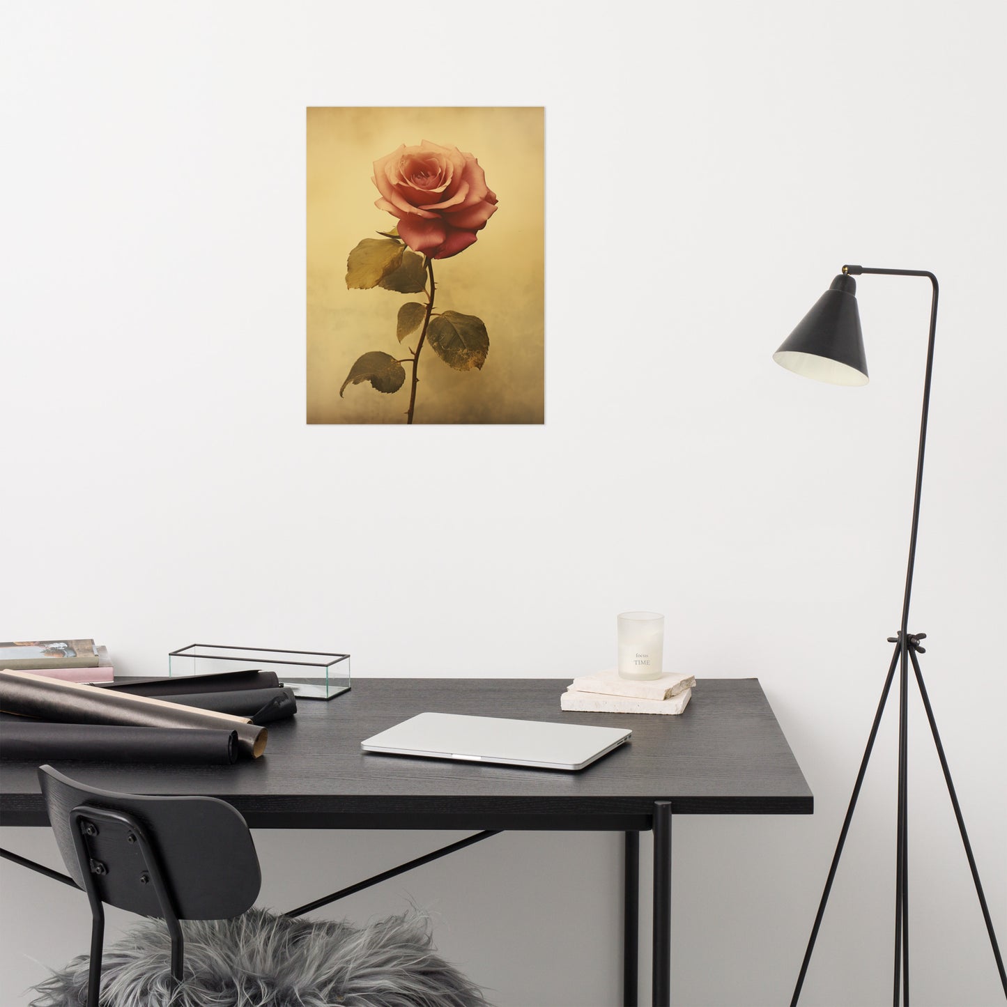 Timeless Grace Rose Vintage Retro Subdued Photorealism - Digital Artwork Loose Art Print