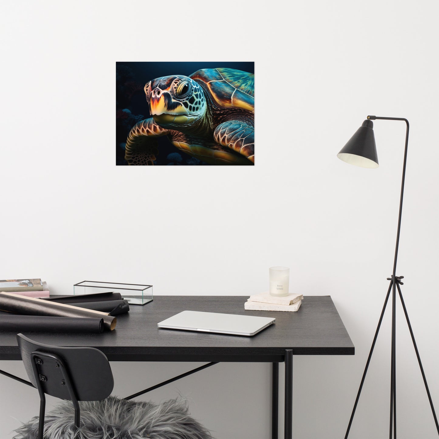 Timeless Traveler Sea Turtle Coastal Photorealism - Digital Artwork Loose Art Print