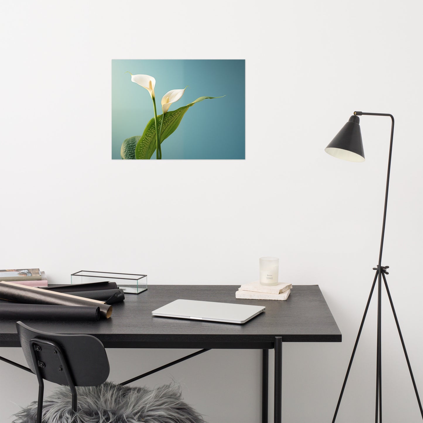 Tranquil Twosome Calla Lily Minimal Photorealism - Digital Artwork Loose Art Print