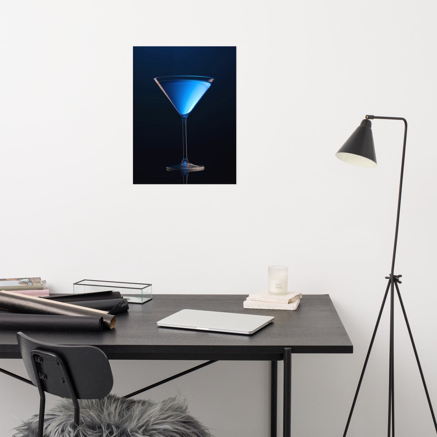 Bar Art: Electric Blue Martini Realism Painting Digital Artwork Loose Art Print