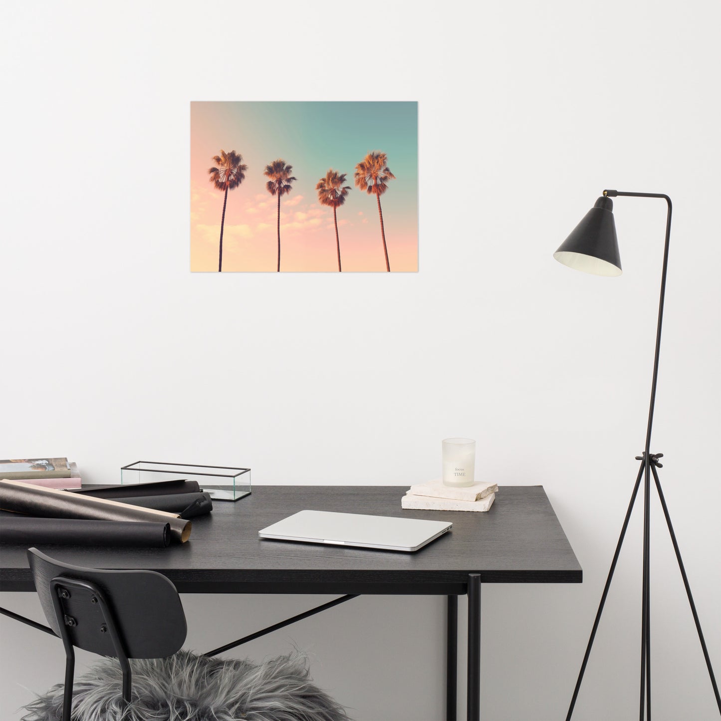 Pastel Palms Vintage Retro Realism Painting Digital Artwork Loose Art Print