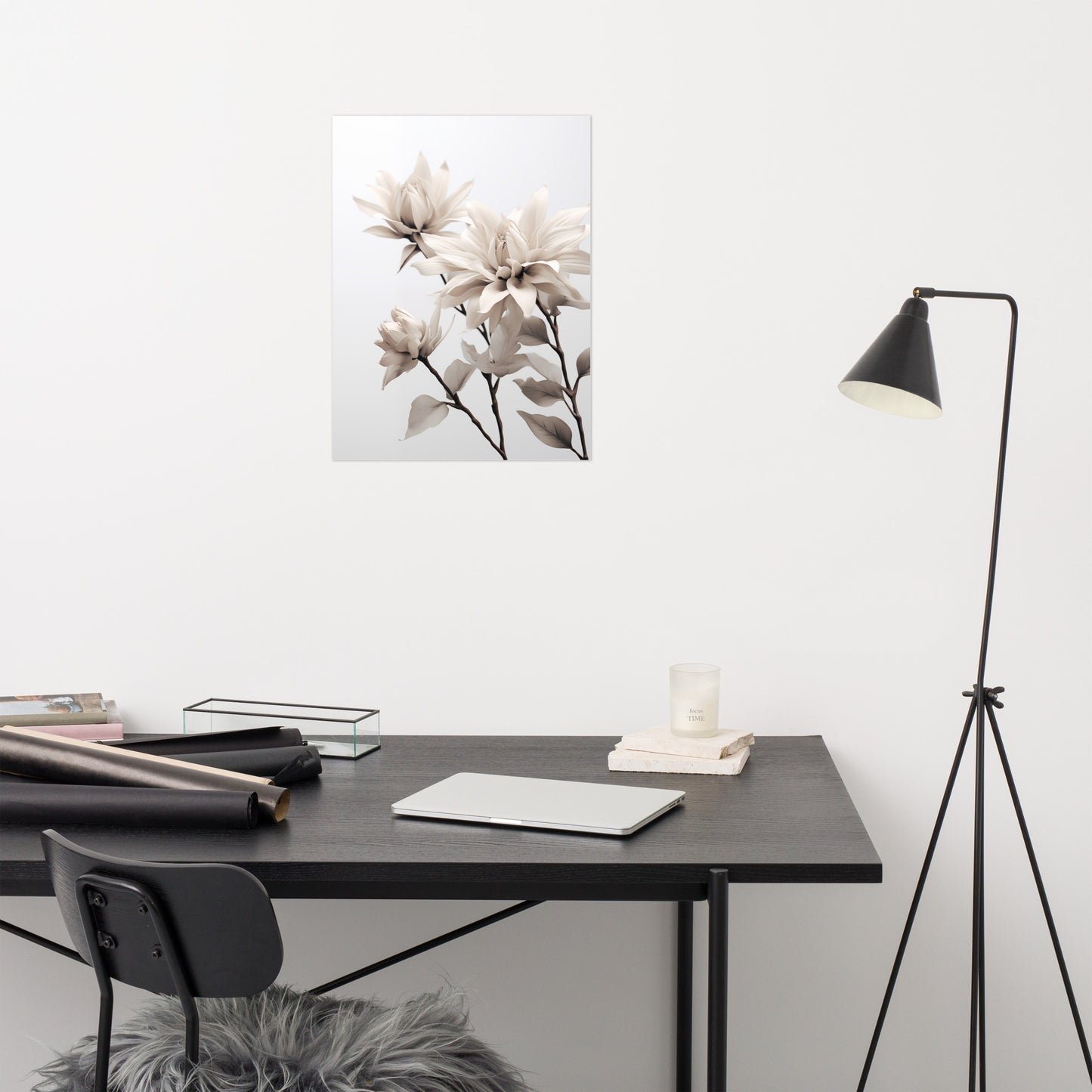 Timeless Bloom Realism Painting Gray Floral Digital Artwork Loose Art Print