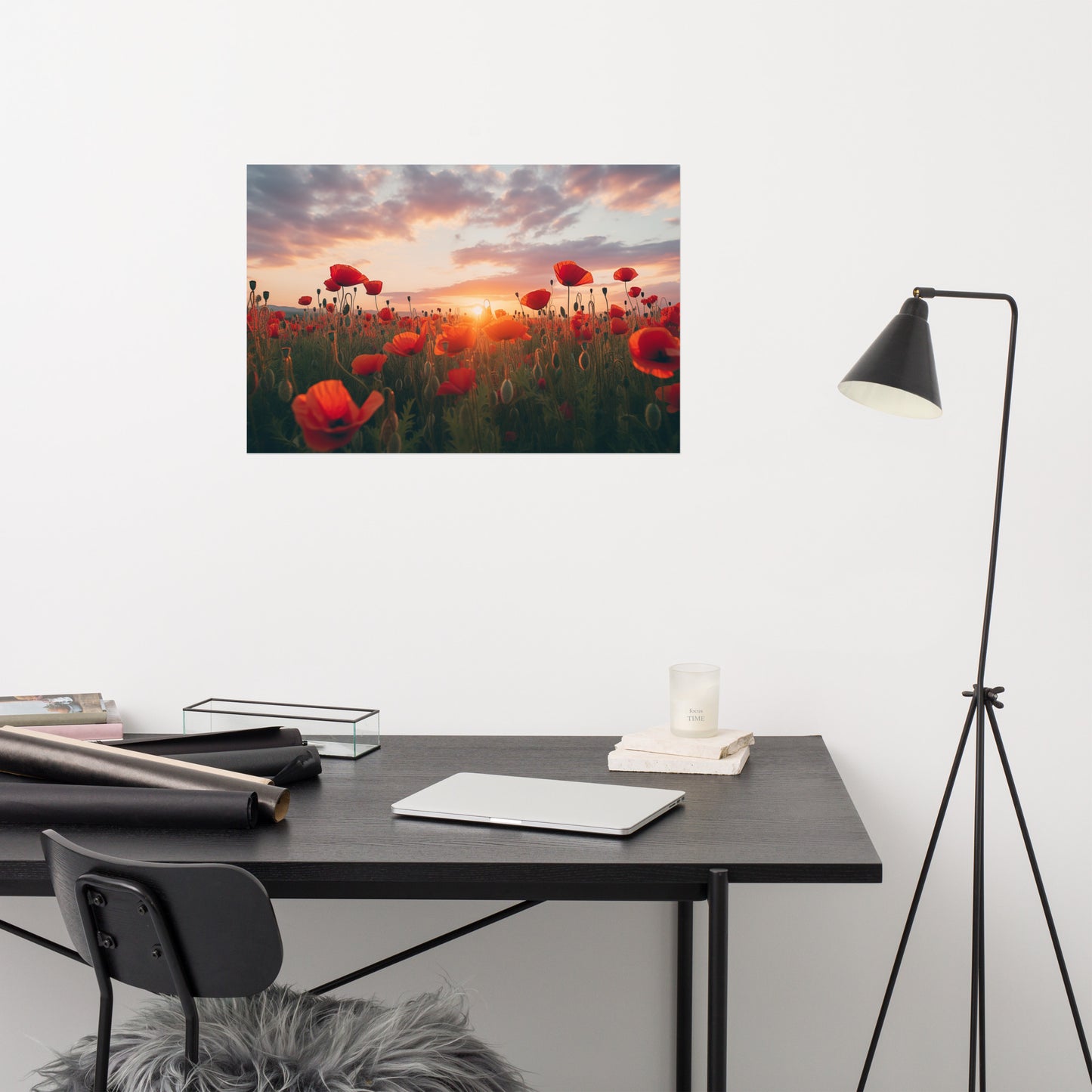 Artwork of Poppies: A Field of Memories Poppy Sunset Photorealism - Digital Artwork Loose Art Print