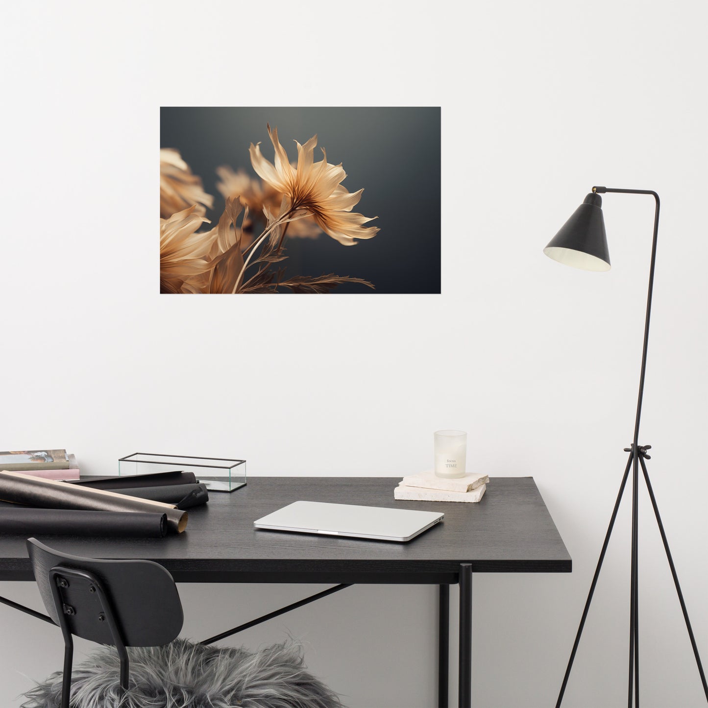 Gold Floral Wall Art: A Golden Moment Floral Photorealism - Digital Artwork Loose Art Print