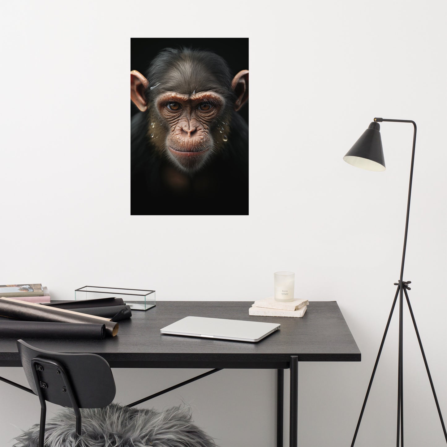 Chimpanzee Art: "A Monkey's Portrait" - Photorealism - Digital Artwork Loose Art Print