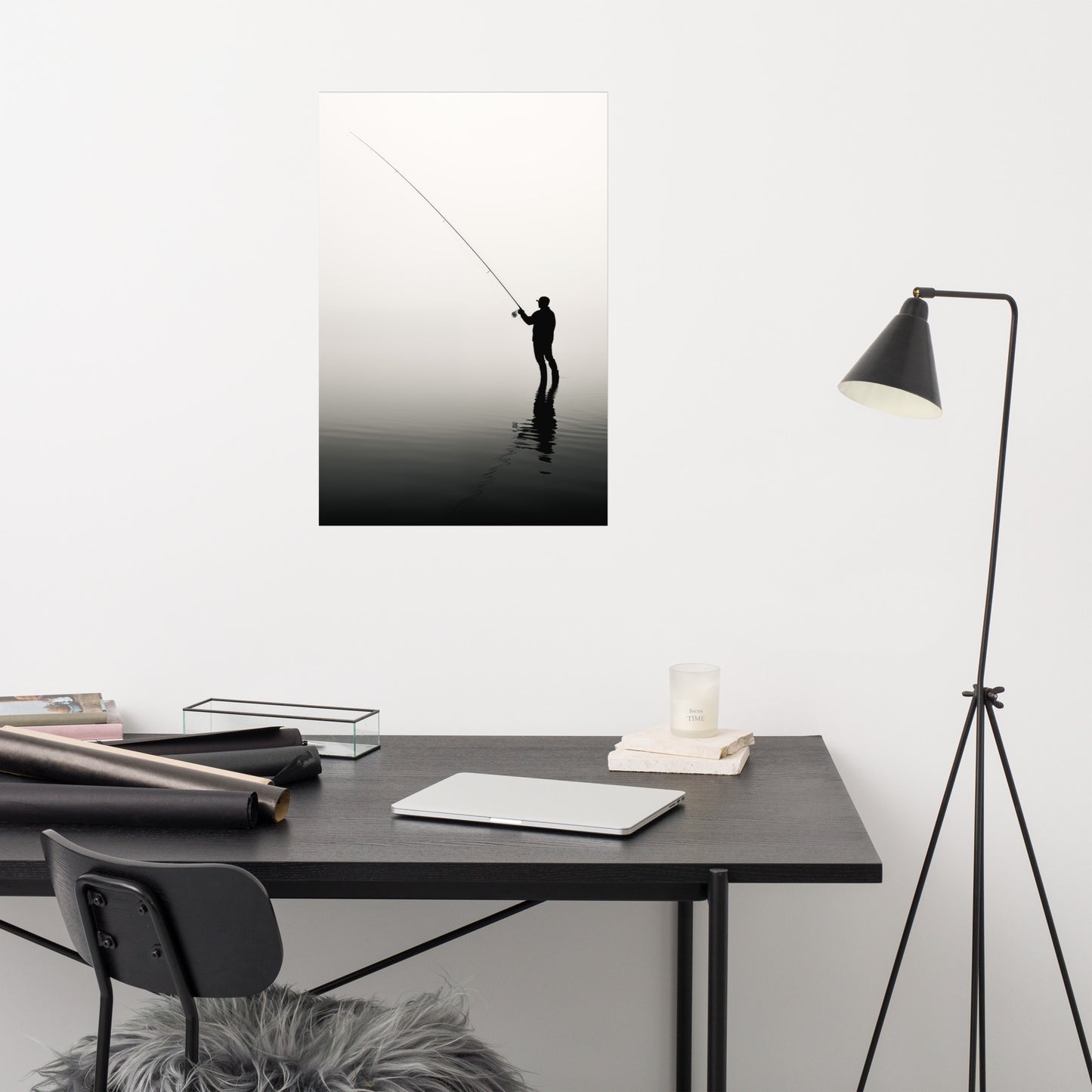 Fishing Art: Angler's Reverie Minimal Fishing Photorealism - Digital Artwork Loose Print