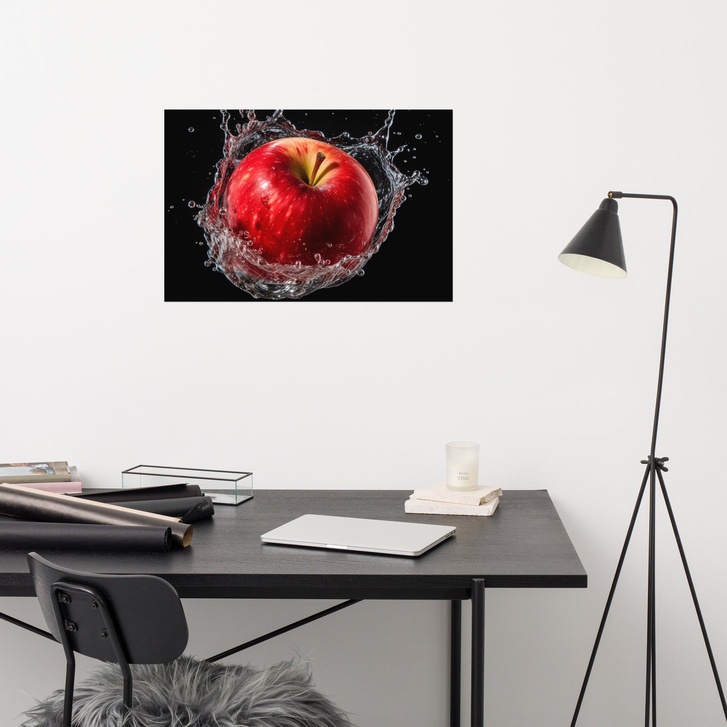 Apple Splashdown - Apple in Water Photorealism - Digital Artwork Loose Print