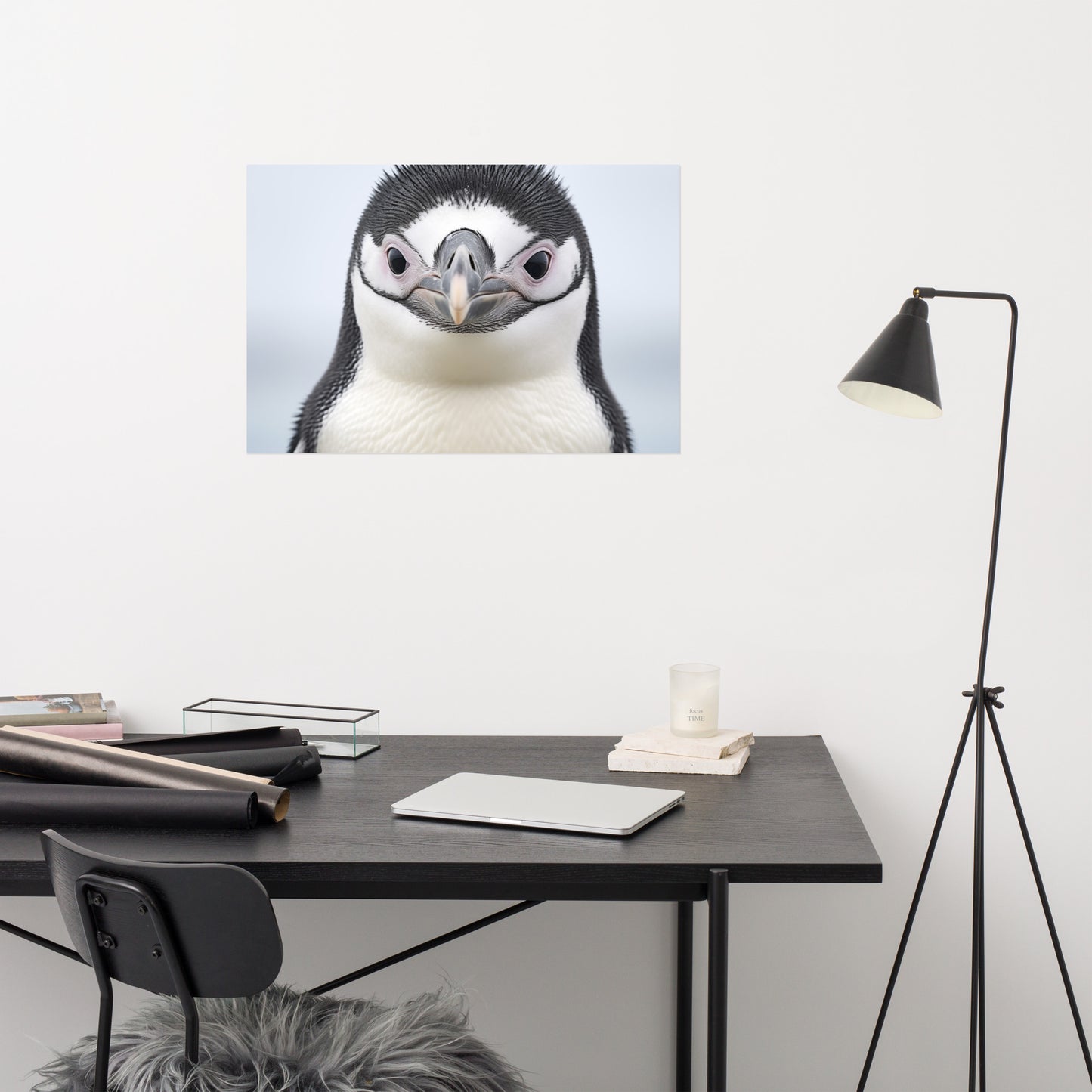 Cute Penguin Art: Chinstrap Penguin Chick Portrait Photorealism - Digital Artwork Loose Art Print