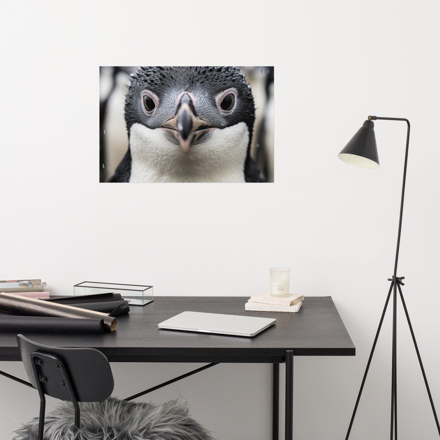 Wall Art Penguin: Close-up of a Baby Penguin Photorealism - Digital Artwork Loose Art Print