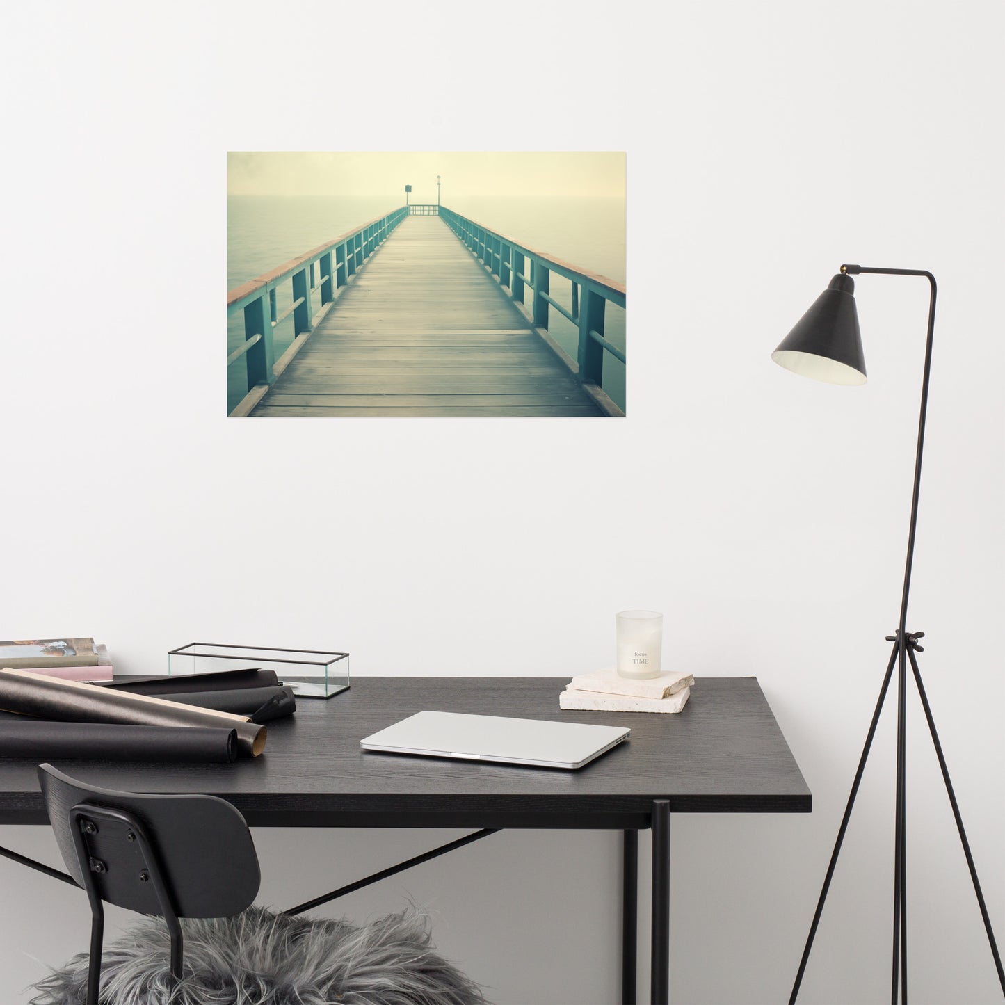 Pier Art: Coastal Calm Subdued Retro Coastal Photorealism - Digital Artwork Loose Print