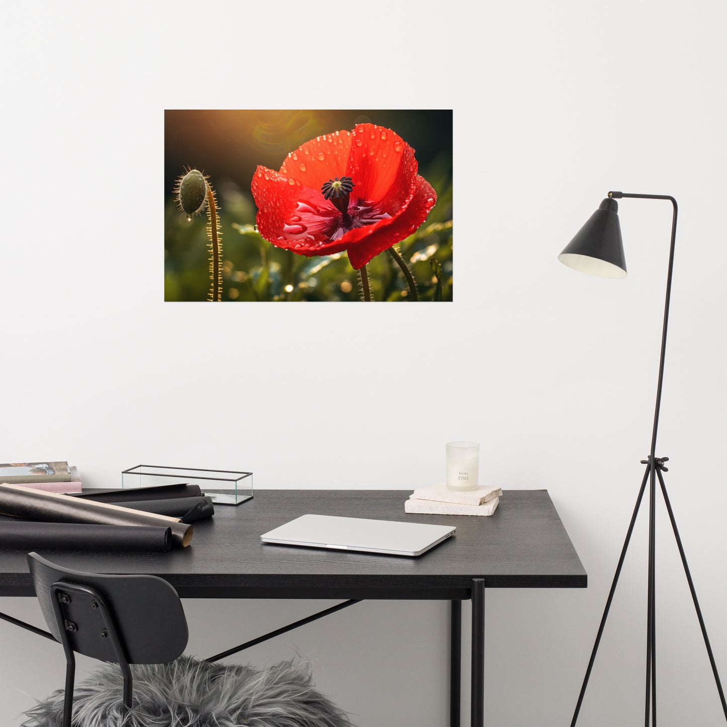 Flower Prints Unframed: Crimson Tears Photorealism - Digital Artwork Loose Art Print