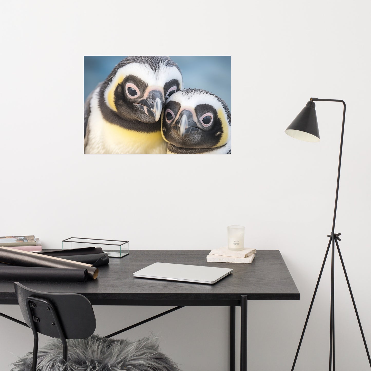 Bird Wall Art: Cuddle Buddies Penguins Photorealism - Digital Artwork Loose Art Print