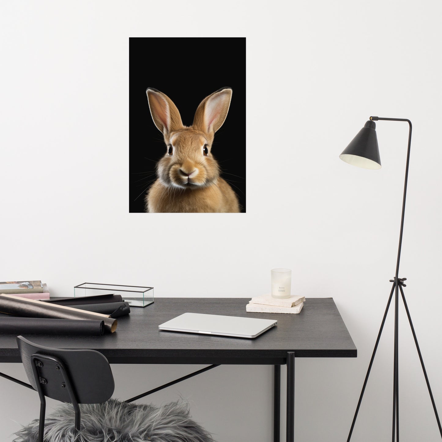 Play Room Wall Art: Curious Cottontail Rabbit Portrait Photorealism - Digital Artwork Loose Art Print