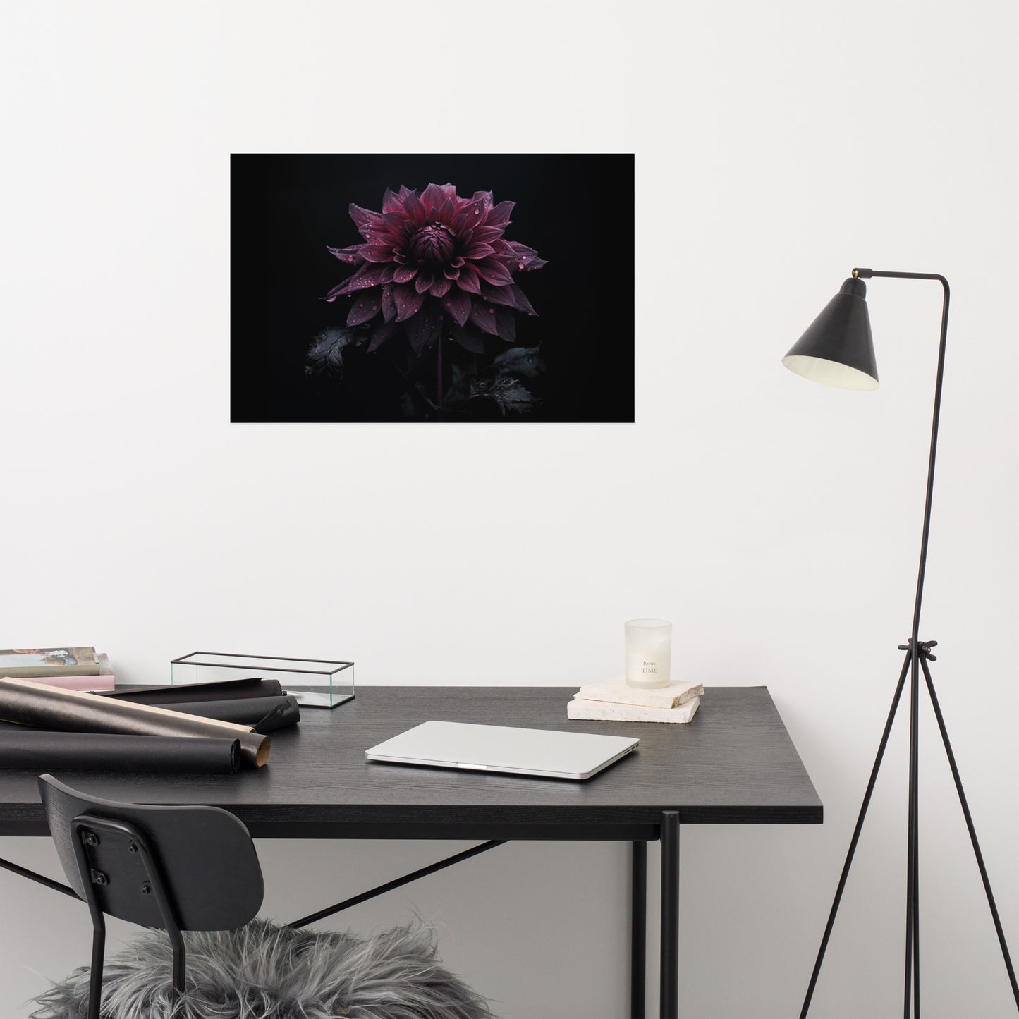 Dark Floral Artwork: Dahlia's Dream Photorealism - Digital Loose Art Print