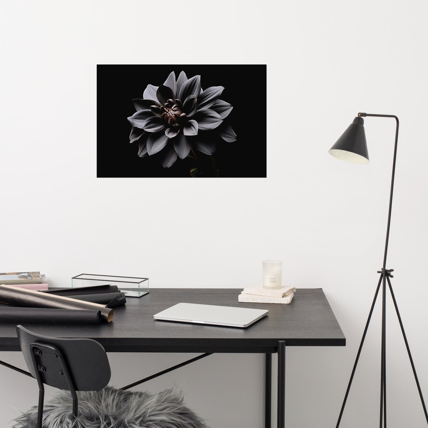 Black Flower Painting: Dark Elegance Photorealism - Digital Artwork Loose Art Print