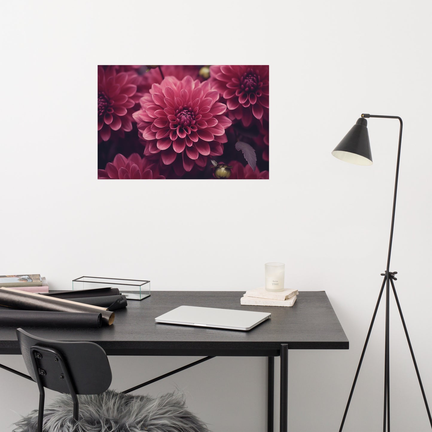 Simple Floral Wall Art: Delicate Details Burgundy Flowers Photorealism - Digital Artwork Loose Art Print